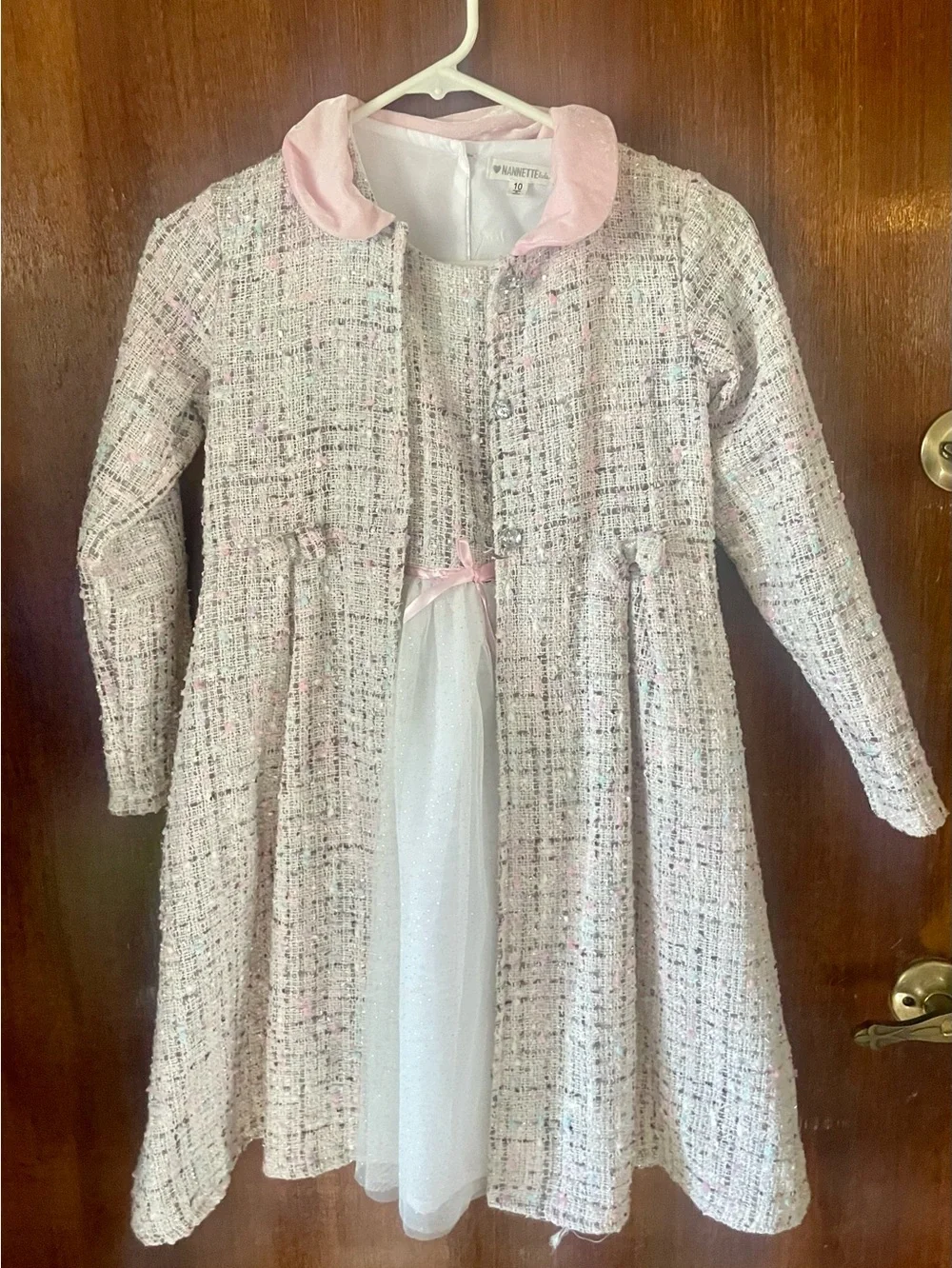 Nannette Pastel Tweed Dress & Coat Set in Pink and Ivory
